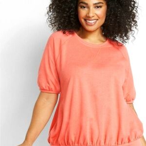 Lane Bryant Coral Puff-Sleeve Sweatshirt